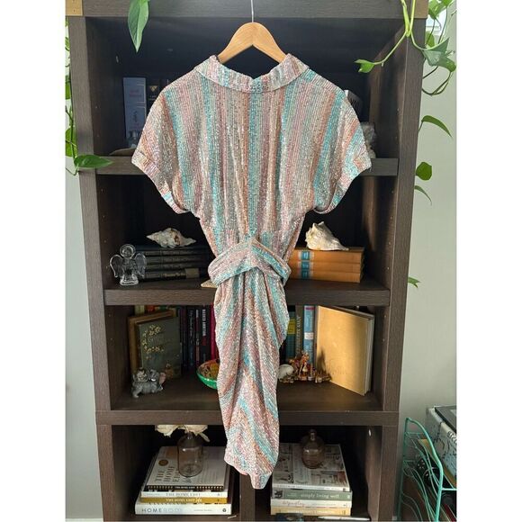 NWT Le Superb Mini Miko Dress Aqua Rainbow Sequin Size 0 $495 MSRP - Picture 7 of 14